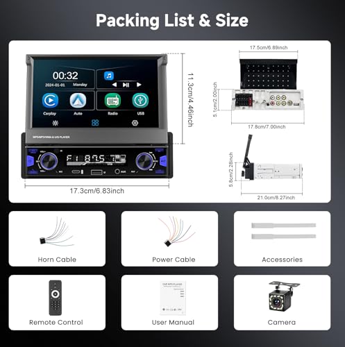 Radio para auto con pantalla táctil retráctil de 7 pulgadas miniatura 7