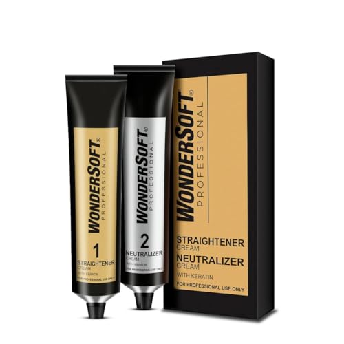 Wondersoft Professional Pro Keratin Hair Straightener Cream, Neutralizer with Keratin, Set of 2