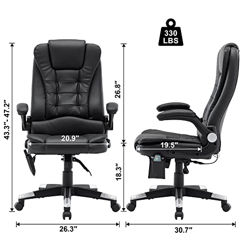 Ergonomic Executive Office Chair, Massage Office Chair With Heated, High Back Leather Desk Chair With Lumbar Support And Flip-Up Armrest, Comfortable Home Office Desk Chairs #TOP2
