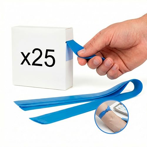 KMINA Stauschlauch (25 Stück) Blau 45 x 2,5 cm Latexfrei mit Strukturierter Oberfläche auf Beiden Seiten Hohe Elastizität Hohe Reißfestigkeit TPR Leicht Anzuwenden