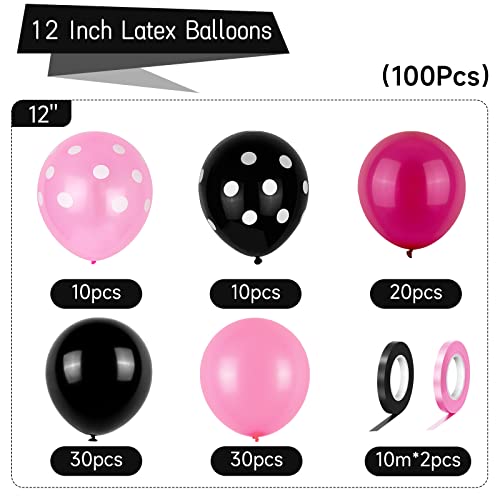 Gremag Black Pink Balloon, 100 Pcs Latex Balloon, 12Inch Black Hot Pink Polka Dot Balloon, Pink Party Decoration Balloon Kit, For Cartoon Mouse Themed Party, Baby Shower, Birthday, Girl Party Supplies #TOP1