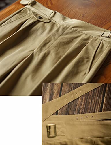 Snoly Men's Spring Fall Retro Cotton Tapered Leg Flat Front Chino Pant Straight Western Gurkha Pants4