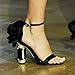 FSJ Women Flower Crystal Chunky Block High Heel Ankle Strap Sandals Open Toe Fashion Dress Evening Party Shoes Size 7 Black Flower