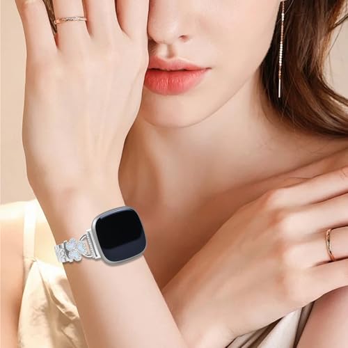 Bling Love Clover Bands For Women Compatible With Versa 4/Versa 3/Sense 2/Sense Stainless Steel Adjustable Replacement Strap.