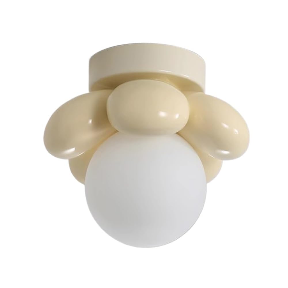 LUOYAOB Modern Cream Style Petal Ceiling Lights Resin Body Semi Flush Mount Ceiling Lamp Glass Shade Metal Accent Ceiling Light Fixture for Bedroom Living Room Hallway Entryway Balcony