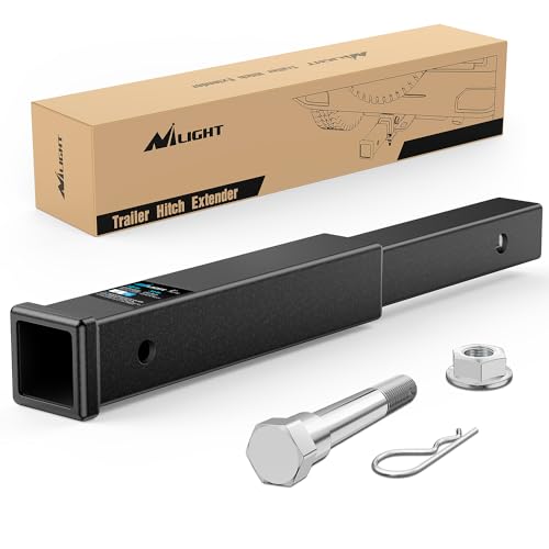 Image of Nilight Trailer Hitch Extender 18 Inch Extension Length Fits for 2 Inch Receiver Tube with 5 /8 Inch Stainless Steel Bolt Flange Nut and Clip 3,500 LBS GTW Matte Black