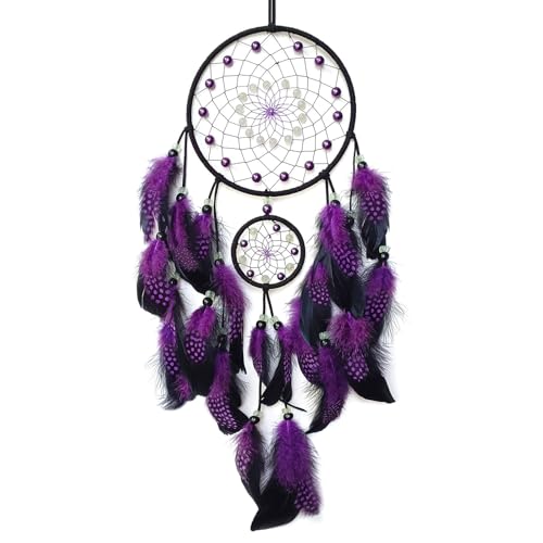 Donko Purple and Black Dream Catcher Wall Decor Feather Dream Catchers with Luminous Bead Handmade Dreamcatcher Wall Hanging Ornament for Bedroom Living Room Home Decor