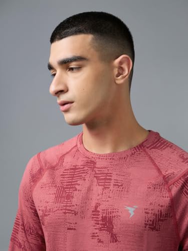 Image of TECHNOSPORT Men's Slim Fit All Over Print Jacquard Crew Neck Full Sleeve T-Shirt, Quick Dry Activewear Tee with UPF 50+ Sun Protection for Gym, Running, Sports & Everyday Wear