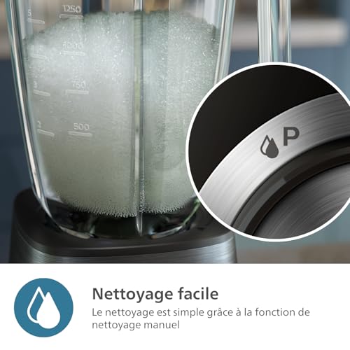 Philips Blender Series 5000 Puissance Bol verre Capacité totale de 3 vitesses + Pulse Gourde incluse Nettoyage facile Pièces résistantes au lave vaisselle HR303100 - vue 7