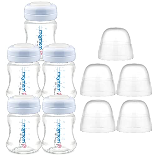 Image of Maymom Wide-Mouth Milk Storage Collection Bottle with Dome Cap, Bottle Top, SureSeal Sealing Disk; Can Replace Spectra S1 S2 Bottles, 5 pc (4.7Oz /140mL)