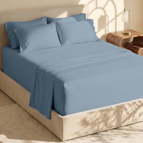 Image of Hearth & Harbor Bed Sheets, Luxury Soft 6 Piece Bed Sheet Set Extra Deep Pocket Fitted Sheets Fits Mattress up to 21 inch, Double Brushed Bedding Sheets & Pillowcases, Twin XL, Soft Blue
