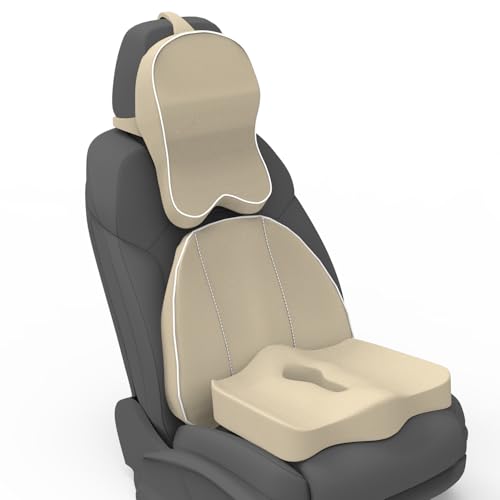 Image of Neckrest Back Support or Orthopaedic Cushion for Long Sitting with Ergonomic Design Made by High Density Memory Foam Used for Car or Office Chairs. (Royal Beigh, Spine Support)