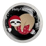 Lot de 4 boutons de placard en verre Motif paresseux de Noël 3,5 cm de diamètre