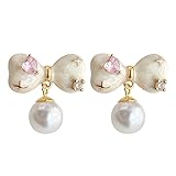 Blanco Arco Rosa Diamante Pendientes Hipoalergénico Diseño Elegante Dulce y Minimalista Regalo de Cumpleaños Fiesta y Uso Diario Joyería de Mujer