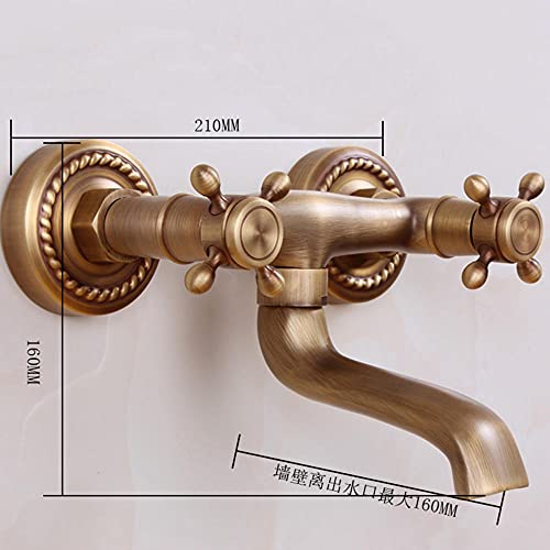 Robinet Baignoire Mural Double Trou Mitigeur Laiton Rétro Double Commande Eau Chaude Froide - 7
