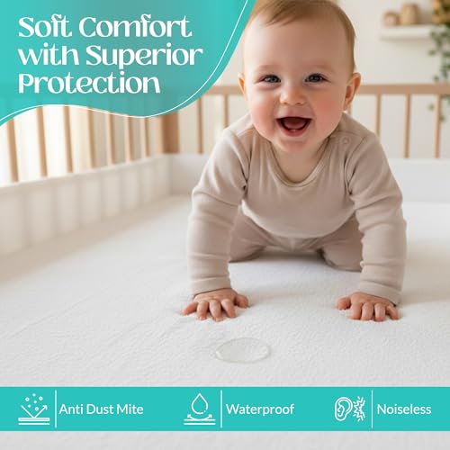 Sasma Home - Waterproof Crib Mattress Protector - Cotton Rich - Hypoallergenic, Anti Dust, Anti Mite Suitable for Next2Me Mattress White - Image 3