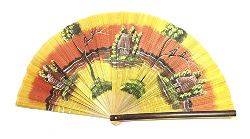 Image of Northeast Handicraft Traditional Handmade Sikkim Wall Hanging Fenery Fan (Yellow)
