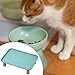 ＫＬＫＣＭＳ Raised Cat Bowl Stand Pet Food Table Comfort Elevated Holder Pet Feeding Dish Stand Cat Dog Bowl Tray, Dark Green
