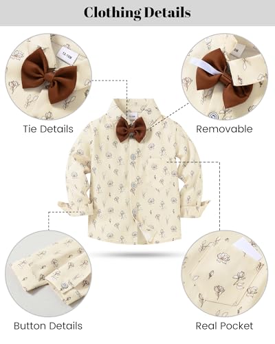 Boy Suit Toddler Boy Outfit Boy Dress Shirt with Bowtie/Suspender Pants Gentleman Wedding Outfits 1-10 Years.4