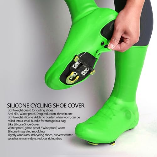 Fundas para zapatillas de ciclismo SUNGOOYUE, impermeables y reutilizables, con suela antideslizante y ajuste elástico para bicicleta de montaña, carretera y uso urbano, color verde miniatura 4