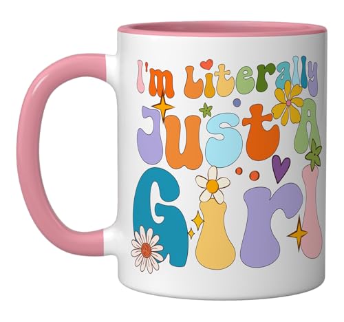 I'm Literally Just A Girl Retro Groovy Funny Slogan For Her Ceramic Mug, Pink/White