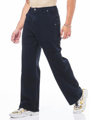 Image of Bewakoof Men Mid Rise 100% Cotton Solid Straight Fit Jeans|Straight Fit Jeans - Regular Fit | Classic Denim Pants | Everyday Casual