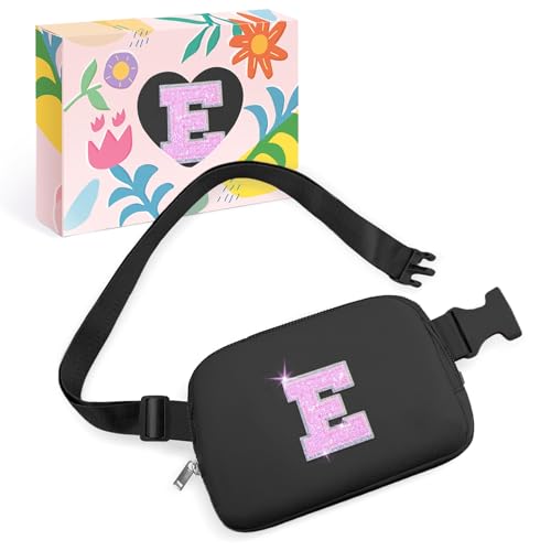 Image of COSHAYSOO Initial Letter Fanny Pack for Girls Personalized Christmas Birthday Gifts for 6 7 8 9 10 11 12 Year Old Teen Girl, Girly Fashion Crossbody Purse Belt Bag Preteen Tween Trendy Stuff Black E