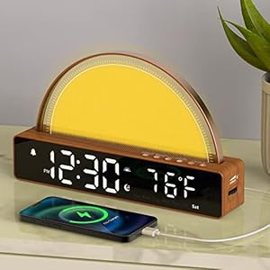 Sunrise Alarm Clock, Wake Up Light Dawn Simulator, Bedside Lamp Color Night Light with USB Charger, Sleep Aid, Loud Sunlight Alarm Clock for Heavy Sleepers Adults, Gift for Kids Teens Boys Girls