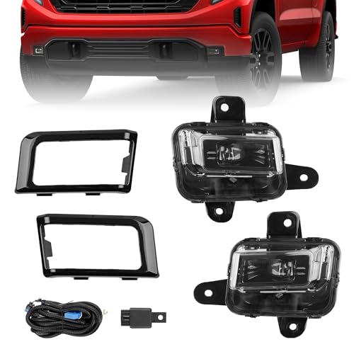 Misakomo LED Fog Light Assembly 5pcs - Fog Lamps Assembly for 2022 2023 2024 GMC Sierra 1500 - Fog Light Replace# GM2593338 GM259233 GM1039290 GM1038290 with Wire Harness Bulbs Cover Bezels