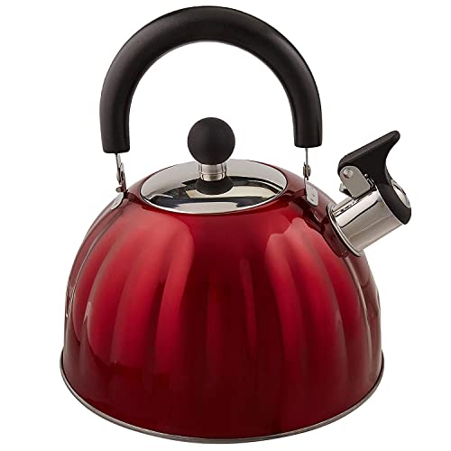 Mr. Coffee Twining 2.1 Quart Pumpkin Shaped Stainless Steel Whistling Tea Kettle Metallic Red