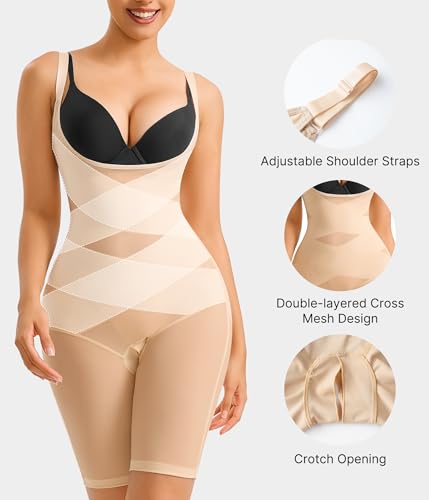 Image of Nebility Tummy Control Shapewear Bodysuits Open Bust Full Body Shapewear Seamless Faja Body Shaper