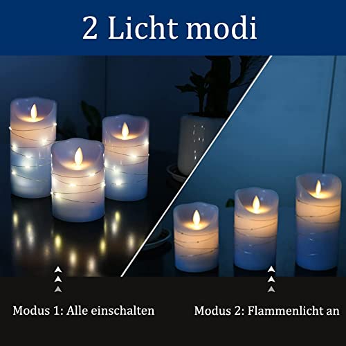 image for danip Sky Blue flameless Candle, Built-in Star String, 3 LED Candles, 