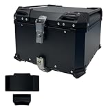 【55L 大容量】バイク リアボックス トップケース パニアケース 四隅樹脂製 アルミ合金ボディ 防水 軽量 フルフェイス収納可 ダブルロック仕様 背もたれ付き アルミベース付属 工具付き 着脱簡単 日本語説明書・取付動画あり 通勤 ツーリング 汎用 バイクトランク バイクボックス