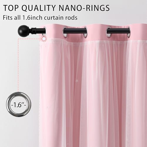 Image of XiDi Light Pink Blackout Curtains for Girls Bedroom Living Room 63 Inches Long 2 Panels Hollow Star Nursery Kids Thermal Insulated Room Darkening Drapes Grommet Noise Reducing Window Curtains 52x63