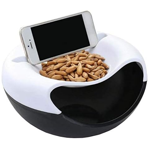 Giftik Multifunctional Double Layer Snack Storage Box Plate Storage Box with Mobile Phone Holder,Serving Dish Organizer suitable for Pistachio/Sunflower Seeds Storage Box (Black) Cover