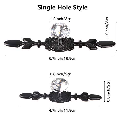 Fvstar 10pcs 6.7\" Crystal Cabinet Knobs with Black Backplate Decorative Diamond Drawer Dresser Pulls Clear Glass Vanity Wardrobe Handles Furniture Door Hardware for Kitchen Bedroom Bathroom - Thumbnail 6