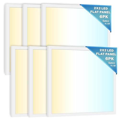 Sunco 6 Pack 2x2 LED Flat Panel Light, Selectable Color Temperature Dimmable 0-10V, Dustproof Back-Lit Drop Ceiling Troffer Replacement Light Fixture