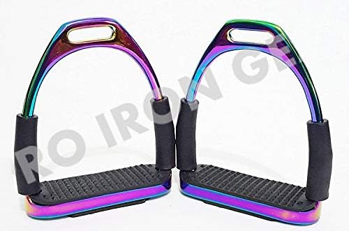 Rainbow Multi Color Flexi Safety Stirrups Horse Riding Bendy Irons Steel 5 INCH