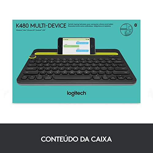 Teclado sem fio Logitech K480 com Suporte Integrado para Smartphone e Tablet, Conexão Bluetooth Easy