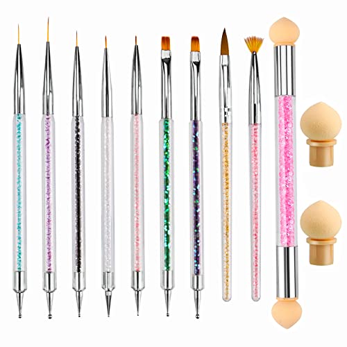 Pincel Acrilico Uñas Cepillos para Uñas Pinceles profesionales para UV Gel Liner Pintura Pincel,Herramientas de Doble Punta de Uñas Lápiz Puntuación Línea Tracción Uñas (10pc pink) Cover
