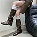 Punk Woman Boots Knee High Platform Chunky Heels Trend Punk Gothic Rock Leather Fashion Women's Shoes Motorcycle Footwear(Brown,8.5US)