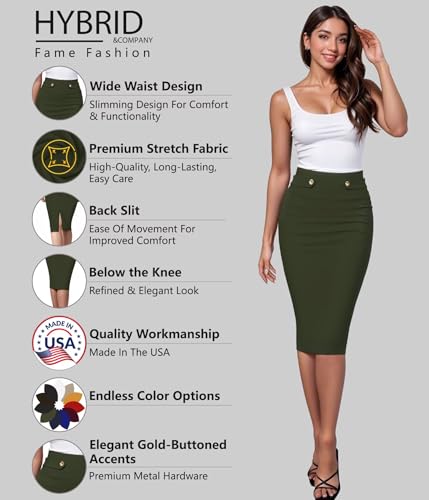 Image of Hybrid & Company Womens Pencil Skirt Premium Nylon Ponte Stretch Office Made in The USA Below Knee