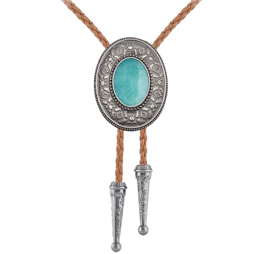 Image of GelConnie Native American Bolo Tie Rodeo Cowboy Leather Necktie Western Necklace Costume Accessories for Men,Women