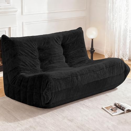 Cansunna Bean Bag Loveseat Chair Big Sofa Beanbag Chair for Adults Fireside Chair Bean Bag Lounger with Memory Foam Filled for Home,Apartment or Gaming Venue（Black）