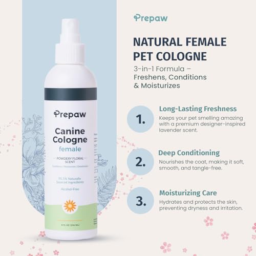 Natural-Female-Pet-Cologne-Powdery-Floral-Scent-3-in-1-Deodorizing-Conditioning-Moisturizing-Spray-for-Dogs-Cats-Long-Lasting-Fragrance-Gentle-on-Skin-Perfect-for-Daily-Use-8-fl-oz Natural Female Pet Cologne Powdery Floral Scent 3 in 1 Deodorizing Conditioning Moisturizing Spray for Dogs Cats Long Lasting Fragrance Gentle on Skin Perfect for Daily Use 8 fl oz
