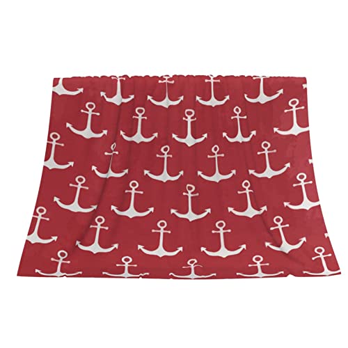 Bed Throw Blanket White-Nautical-Anchor-Red-Area Lightweight Super Soft Luxury Sofa Blanket Microfiber 80X60 Inch #TOP18