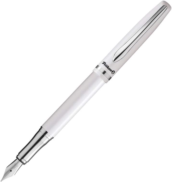 Pelikan Jazz Elegance Fountain Pen, Medium Nib, Blue Ink Refill Included, Metal, White, Blister Card, 1 Each (807241)