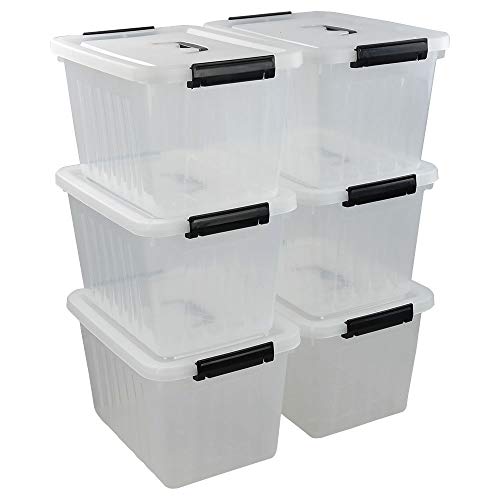 Easymanie 12 Quart Storage Box with Handle, 6 Pack Latching Container Bin