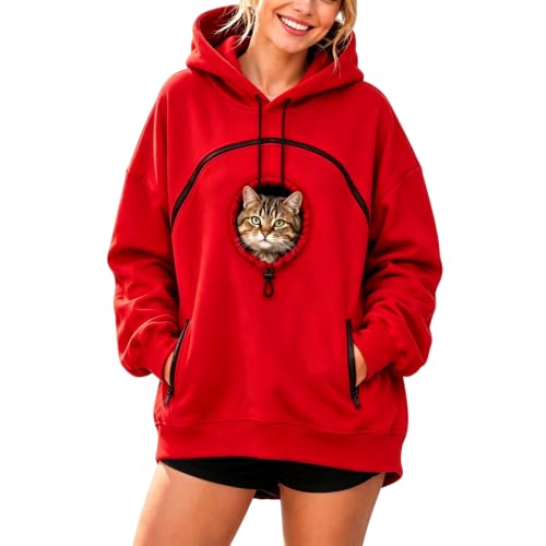 Cat Pouch Hoodies Women Oversized Fleece Plush Hooded Funny Hoodies - image 1