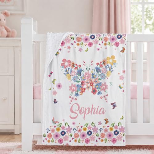 Image of Personalized Baby Blanket for Girls, Custom Nursery Blanket with Name, 30 x 40 Inch Soft Minky Blanket for Baby Toddlers, Newborn Print 05
